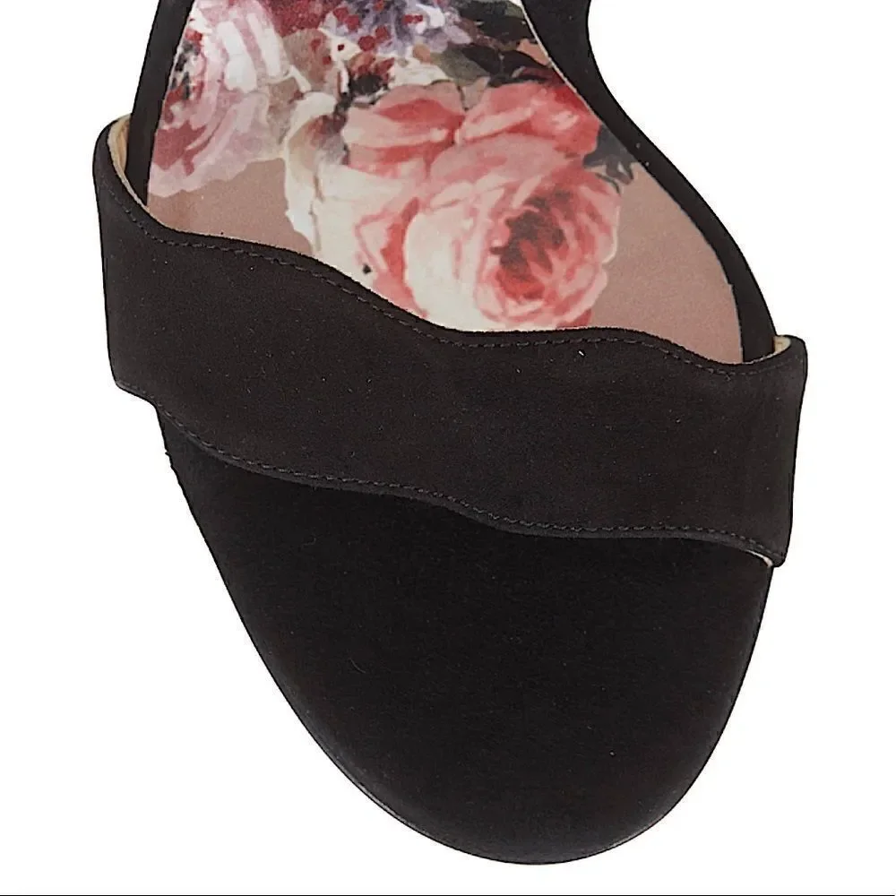 Marion Parke Fiona Black Suede Scalloped Sandals